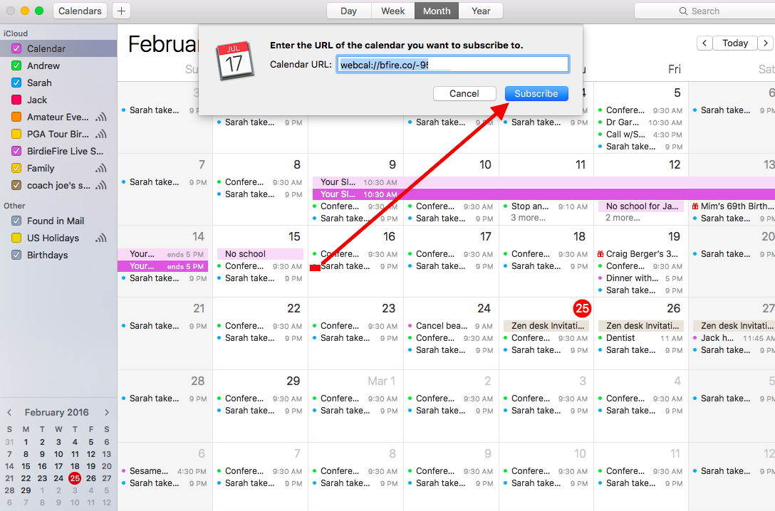 add Calendar to your iCal google calendars etc BirdieFire